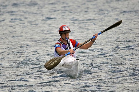 Craig Nieper competing in the kayaking leg of the Coast to Coast triathlon, West Coast, South
