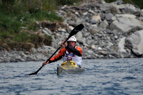David McKenzie competing in the kayaking leg of the Coast to Coast triathlon, West Coast, South