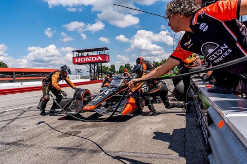SANTINO FERRUCCI (14) of Woodbury, Connecticut comes down pit road for service during the Honda