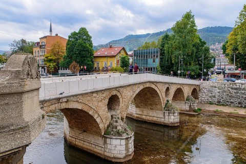 Latin Bridge, an Ottoman bridge in Sarajevo, Bosnia and Herzegovina