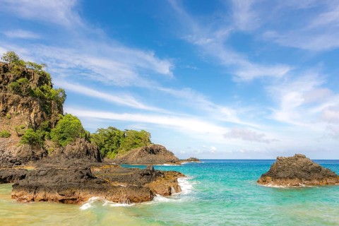 Turquoise water around the Two Brothers rocks, Fernando de Noronha, UNESCO World Heritage Site,