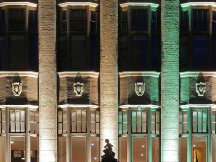 Illuminated facade at Speck's Hof Leipzig. Saxony, Germany