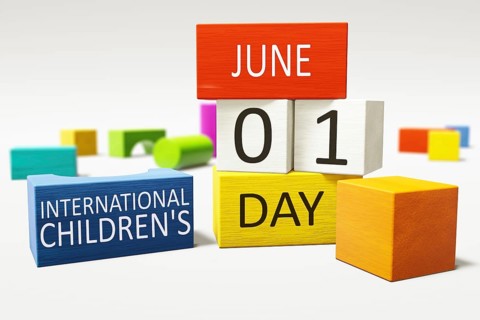 International Children's Day first of June with colorful building blocks 3d illustration
