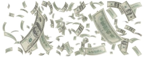 Isolated hundred dollar rain over white