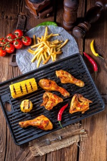Rustic Grilled chicken wings, legs, and spicy corn