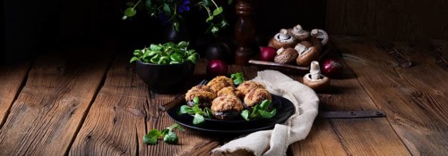 Filled with minced meat and baked mushrooms