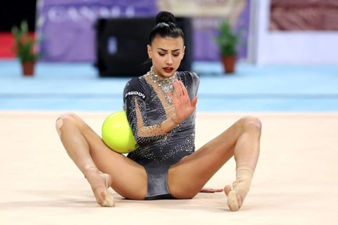Sofia, Bulgaria - 30 March, 2018: Alessia Russo Italy performs with ball during Rhythmic Gymnastics