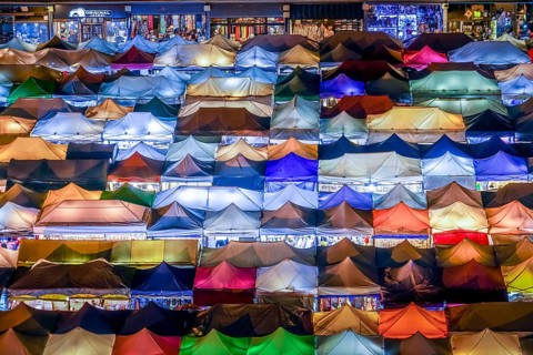 Night view of Talat lot Phi Ratchada Thailand. Shooting Location: Bangkok, Thailand