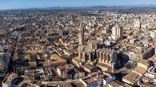 Aerial view of the city, Manacor, Majorca, Balearic Islands, Spain