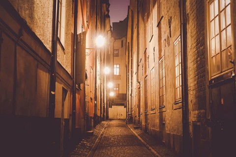 Night view of Gumla Tan Old Town. Shooting Location: Sweden, Stockholm
