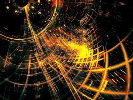Dark gold abstract background - diagonal tunnel with grid. Computer-generated image - fractal.