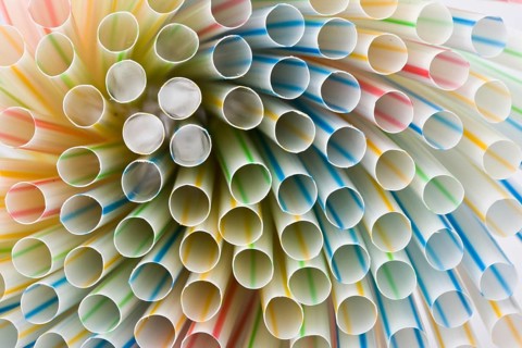Closeup of colorful drinking straws