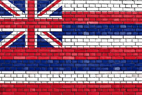 Flag of Hawaii painted on brick wall