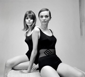1960s swimsuit fashion. Two models are wearing the swimsuit fashion of 1966