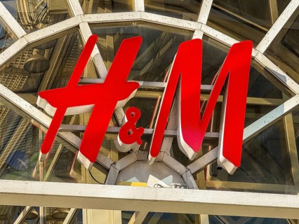 H&M logo at the entrance to a shopping centre in Remscheid