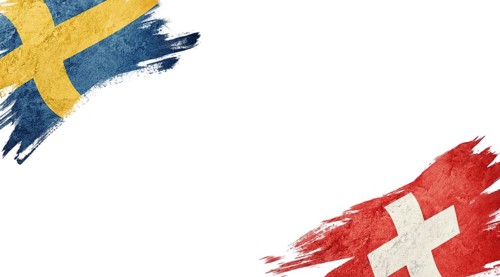 Flags of Sweden and Switzerland on white background