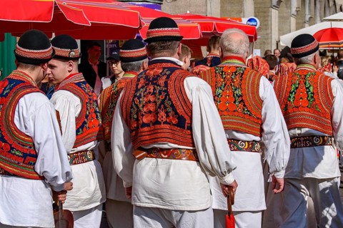 Croatian people with traditional clothes in Zagreb