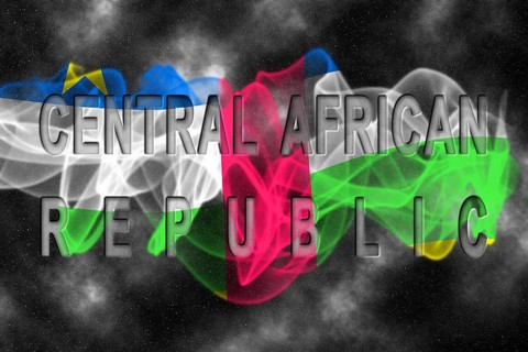 Central African Republic Flag with Starry Background Smoke Effect