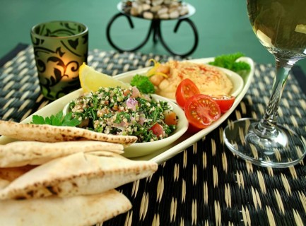 Tabbouleh with hommus and lemon chick peas with fresh pita bread