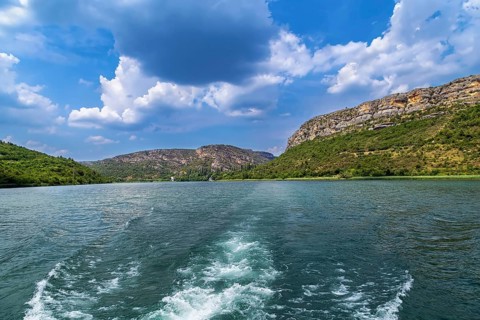 Rocks along the banks of the river in the national park Krka, Croatia