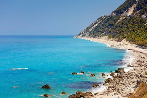 The beach Pefkoulia in Lefkada, Greece