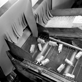 Ice Cream in the 1960s. Interior of a ice cream factory when ice cream is produced and is seen in