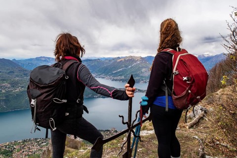 Trekking scene on Palagia mountain on Lake Como