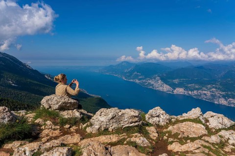 Panoramic view from Monte Baldo on Lake Garda near Malcesine in Italy