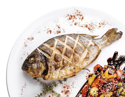 food still-life, Grilled dorado fish with baked vegetables