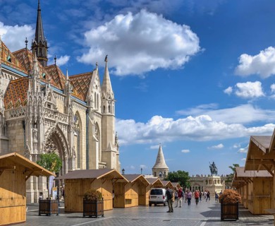 Budapest, Hungary 18.08.2021. Holy Trinity square on the upper town Buda in Budapest, Hungary, on a