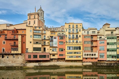 View of old town Girona, Catalonia, Spain, Europe. Summer travel