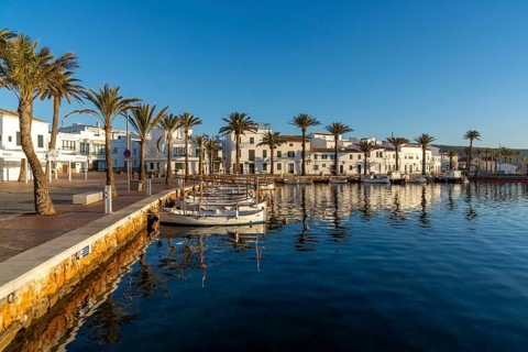 Fornells, Spain, 25 January, 2024: view of the village and harbour of Fornells in northern Menorca