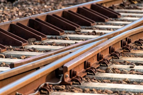 Track with points in a railway station