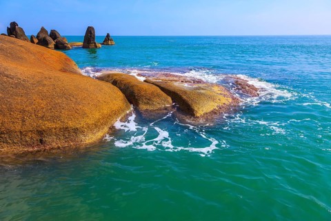 Huge smooth stones on the beach. Lamai Beach in Koh Samui