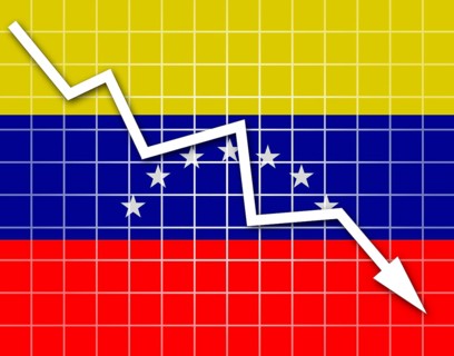 The Venezuelan flag and arrow graph going down