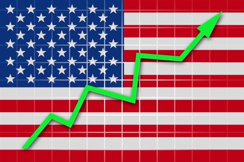 The USA flag and arrow graph going up