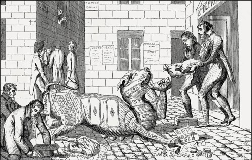 Caricature on gambling obsession, 18th Century