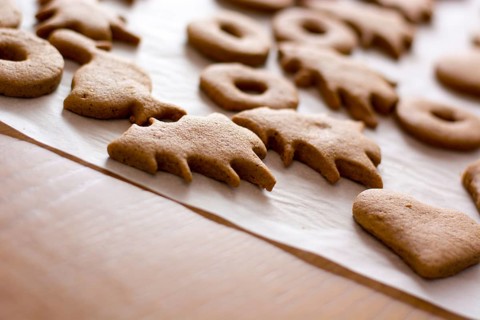 Baked easter gingerbread cookies on the white plate Closeup shot with selective focus