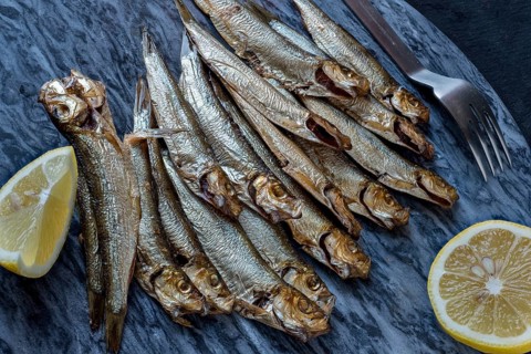 Kiel sprats on a marble slab