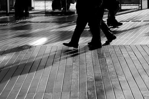 Shadow of people that walk the wood deck. Shooting Location: Yokohama-city kanagawa prefecture