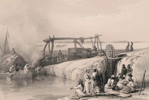 Scene on the Sutlej River, near Pakpattan in the Punjaub, now Pakistan, First Anglo-Afghan War,