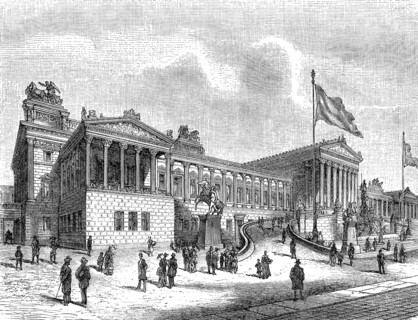 Historical illustration, Austrian Parliament Building, 1896, historische Zeichnung,