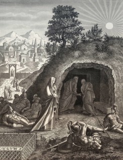 The empty tomb, Resurrection of Jesus, New Testament, steel engraving 1853, digitally restored