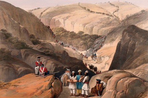 A British army traversing the Koojah Pass, Afghanistan, First Anglo-Afghan War, after James
