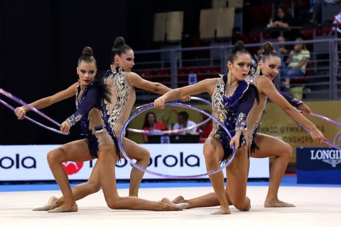 Sofia, Bulgaria - 15 September, 2018: Team Estonia performs during The 2018 Rhythmic Gymnastics
