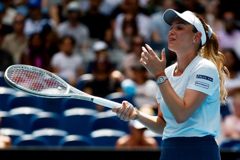 MELBOURNE, AUSTRALIA - JANUARY 19: Donna Vekic of Croatia reacts to a missed point whilst playing