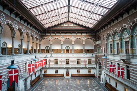 Copenhagen town hall Interior. City Hall. Historic City Hall Building in Denmark. interior Hall