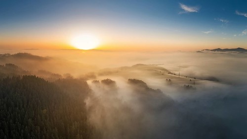 Fog at sunrise near the village of Chmelnica near Stara Lubovna in Slovakia