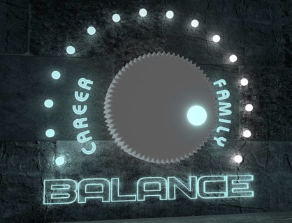 Balance adjust between career and family. regulator with neon shine scale. 3D rendering