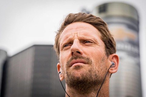 NTT INDYCAR SERIES driver, ROMAIN GROSJEAN (77) of Geneva, Switzerland stands for the national